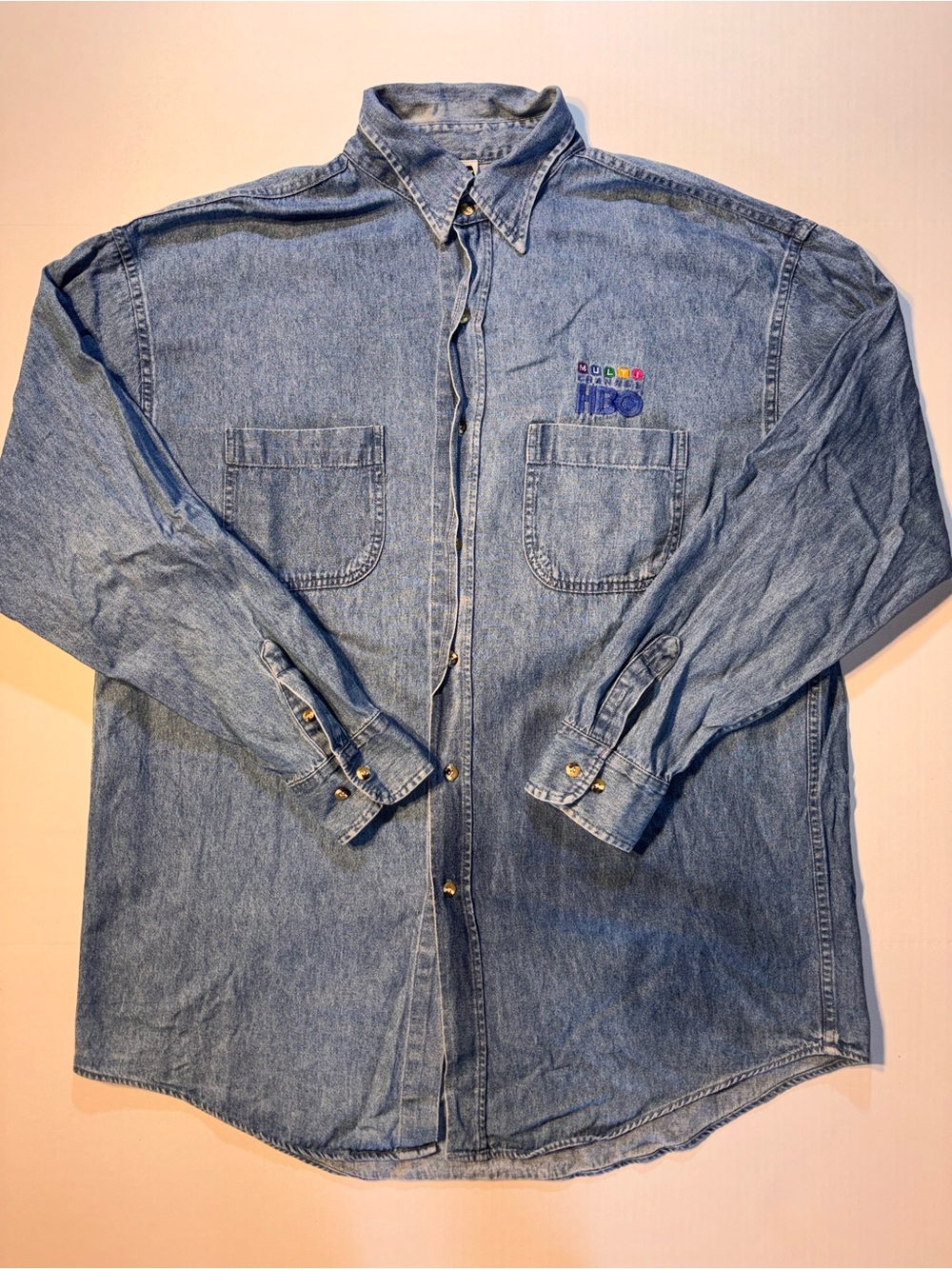 Vtg Saratoga Sport HBO Movie TV Promo 90’s USA Denim Button Down Long Sleeve